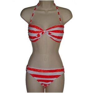 The Bikini Lab red striped bandeau bikini XL